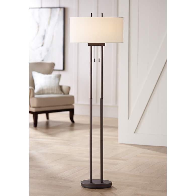 Bronze Twin-Pole Pull-Chain Floor Lamp